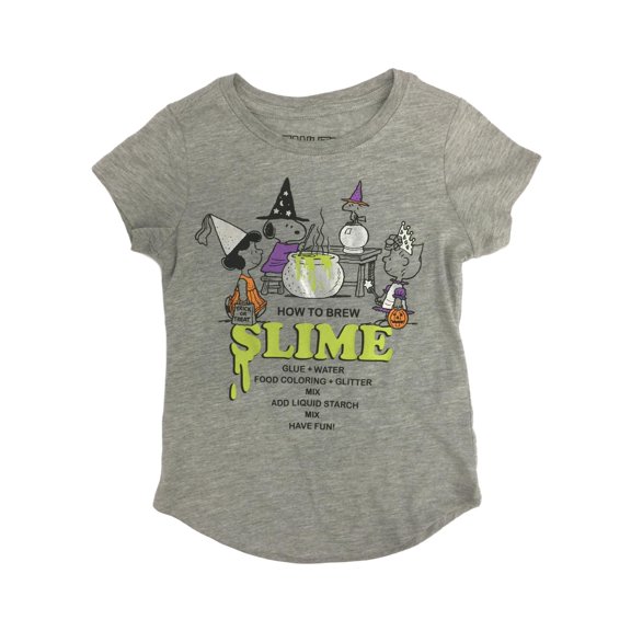 Peanuts Girls How To Brew Slime Gray Snoopy Halloween Short Sleeve Shirt S