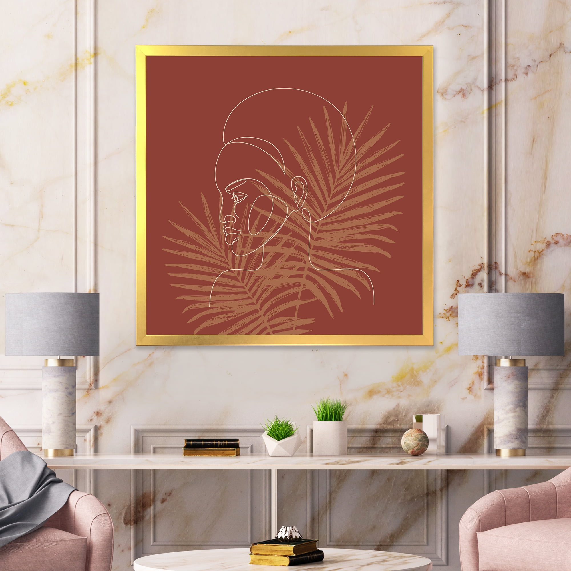 Designart 'Sillhouette of Afro American Woman on Palm Leaves' Modern Framed Art Print