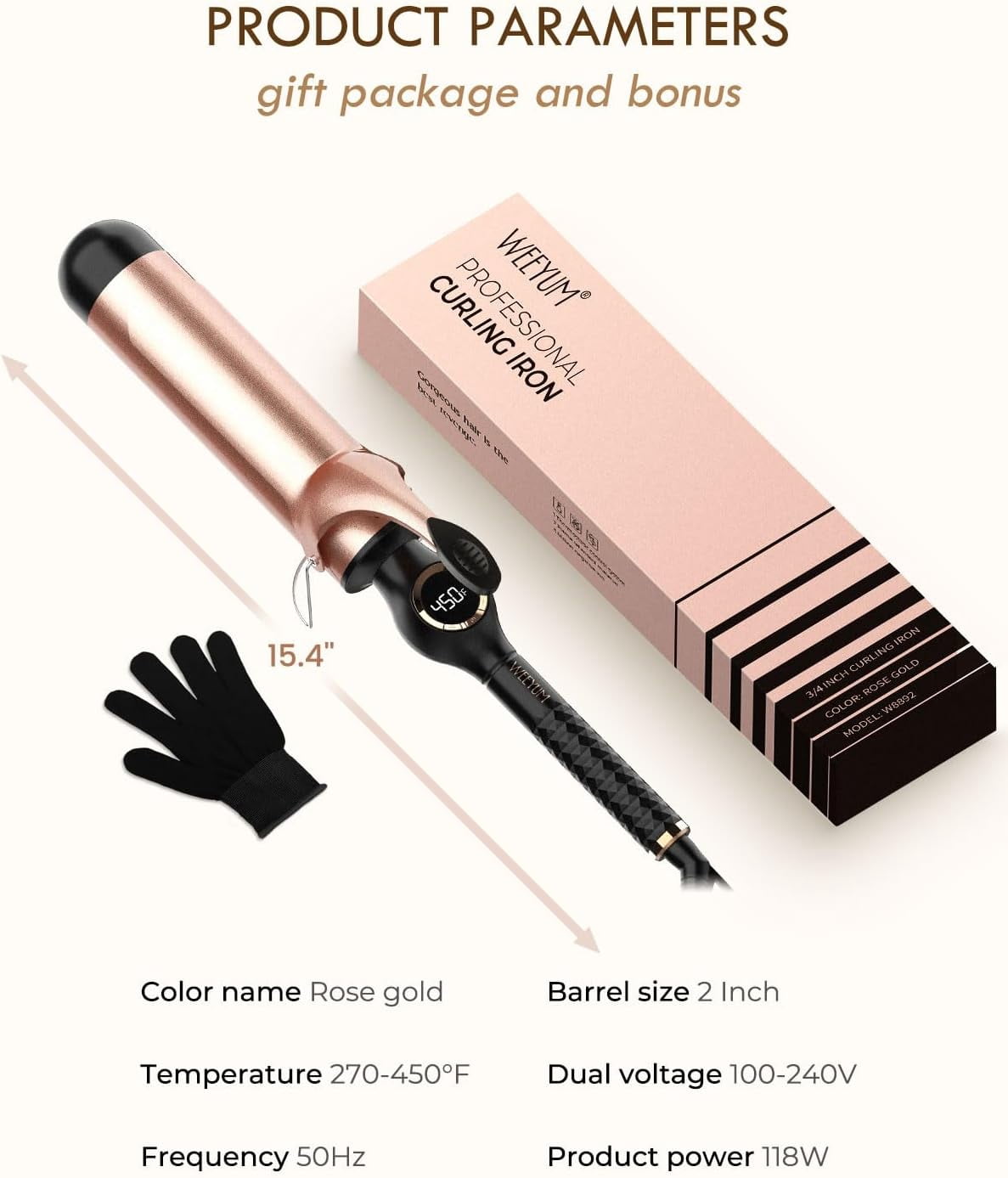 Curling Iron 2 Inch, Large Barrel Curling Wand