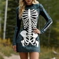 thumbnail image 2 of Xijirk Women Halloween Skeleton Rose Printed Mini Dress Long Sleeve Neck Bodycon Lace Outfit for Cosplay Party Festival Casual Gathering Wear,L, 2 of 5