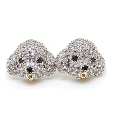 Jeweled White Poodle Puppy Dog Stud Earrings