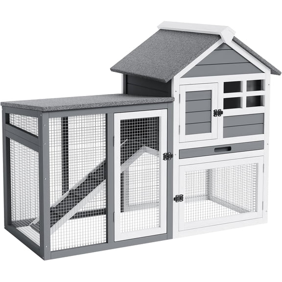 Trilenars 2-Tier Large Rabbit Hutch with Pull Out Tray,Grey