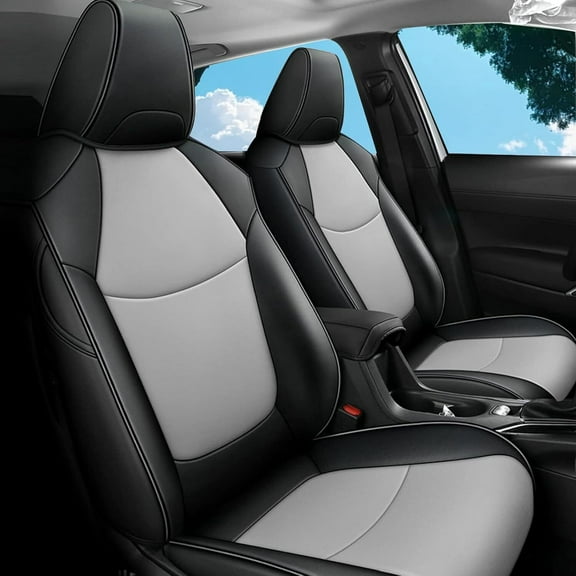 AOMSAZTO Custom Fit Seat Covers for Toyota RAV4: 2019 - 2024 LE XLE XLE Premium Limited-Faux Leather Full Set Compatible Airbag Seat Protector (Black&Grey)