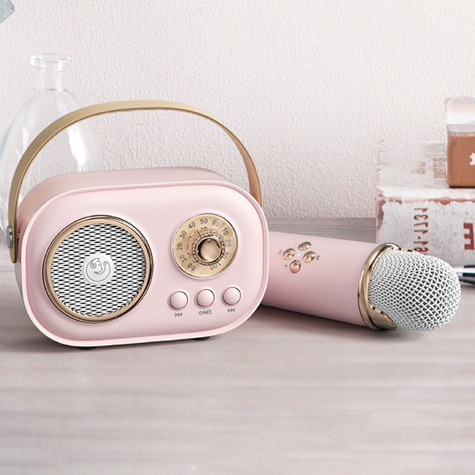 Byujiro Mini Karaoke Machine with 1 Wireless Microphone for Kids and Adults Cute Karaoke with Microphone Set Portable Bluetooth Speaker with Microphone Retro Handheld Style