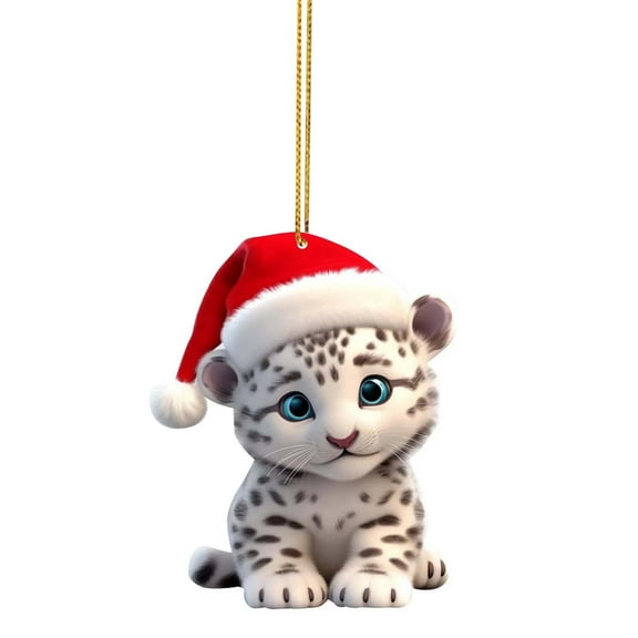 Lilixerw Cute Snow Leopard Acrylic Ornament,Christmas Mini Animal Pendant for Car Mirror,Home,Christmas Tree Decor,3.15 Inch