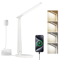 Honeywell LED Desk Lamp Dimmable Desk Light with USB A C Dual Charging Port Eye-Caring Foldable Table Lamp with 4 Color Modes for Home Office Bedroom Reading Study Work HWT-H2W White