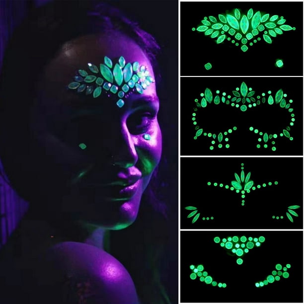 Glow in the Dark Stick On Jewels  Stick On Face Gems Costume Makeup
