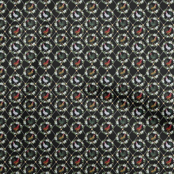 oneOone Polyester Spandex Black Fabric Birds Rooster Sewing Craft Projects Fabric Prints By Yard 56 Inch Wide