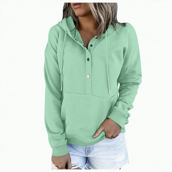 Towmus Casual Long Sleeve Button V Neck Pullover Sweatshirts for Women Fashion Fall Sweatshirt Solid Color Shirts