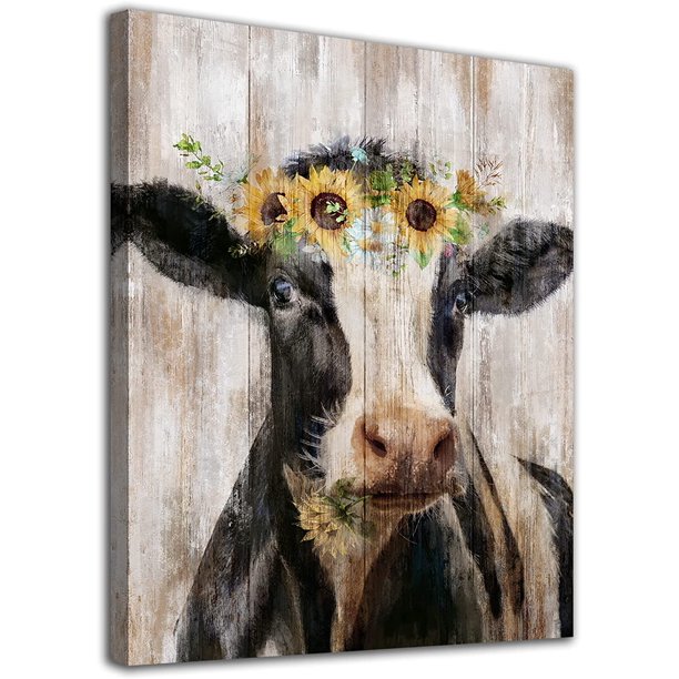 Cow Canvas Wall Decor Farmhouse Cute Cow Wall Art Sunflowers Canvas