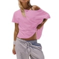 thumbnail image 6 of Czanzd Women's Oversized Off-Shoulder T-Shirt Loose Fit Casual Short Sleeve Top,Pink,M, 6 of 6