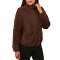 thumbnail image 3 of Cárdigan Holgado y Cálido de Larga para Mujer, con Cuello Alto de Felpa, Cremallera y Bolsillos. Marrón Oscuro M, 3 of 7