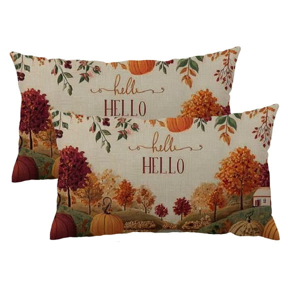 Heduofu Set of 2 12x20 Inch Fall Pumpkins Leaves Farmhouse Lumbar Throw Pillow Cover Indoor Outdoor Decorative Pillow Case Autumn Thanksgiving Harvest Cushion Case Sofa Couch Decorations 12x20inch