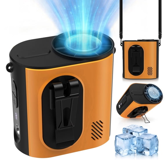 Portable Wearable Waist Mini Fan, with Semiconductor Ice Cooler, Rechargeable Clip On Belt Cooling Fan, Personal Fans with Flashlight, 16H Work Time for Camping, Outdoor, Jobsite, Orange