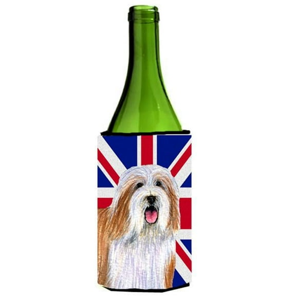Bearded Collie With English Union Jack British Flag Wine bottle sleeve Hugger - 24 Oz.