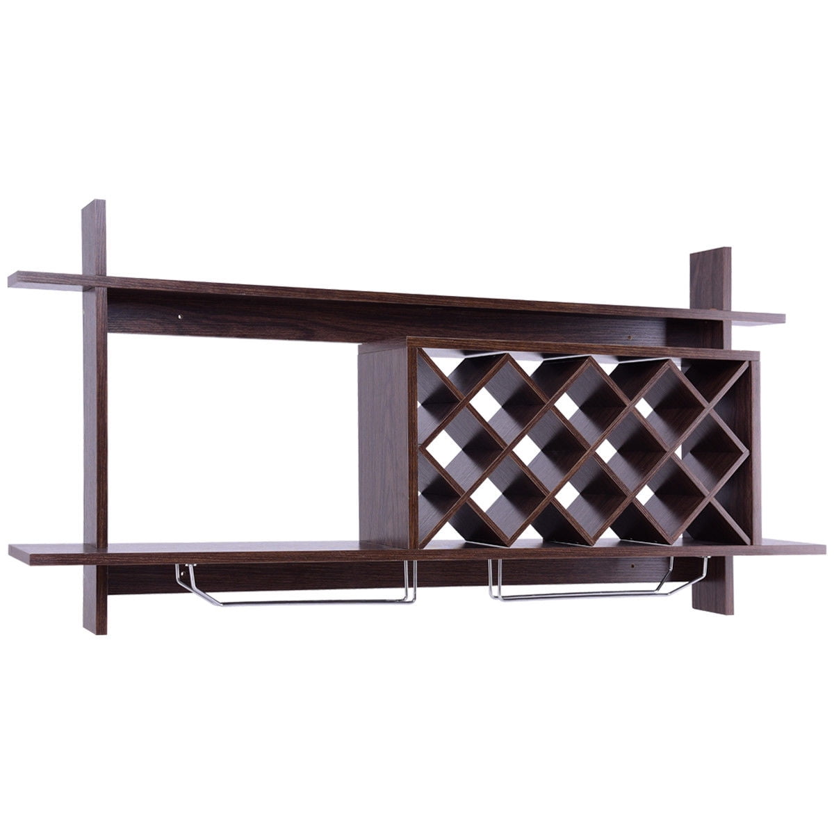 Gymax Wall Mount Wine Rack Organizer With Glass Holder & Storage Shelf Home Decor