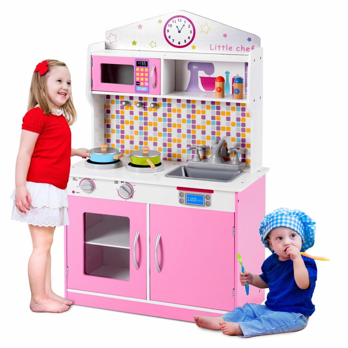 Giantex Kids Kitchen Playset, Wooden Pretend Cooking Playset w