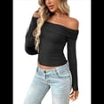 thumbnail image 3 of Blusas de Larga con Hombros Descubiertos para Mujer, Ajustadas, Fruncidas, Estilo Y2K, Conjuntos de Moda 2025 Negro S, 3 of 9