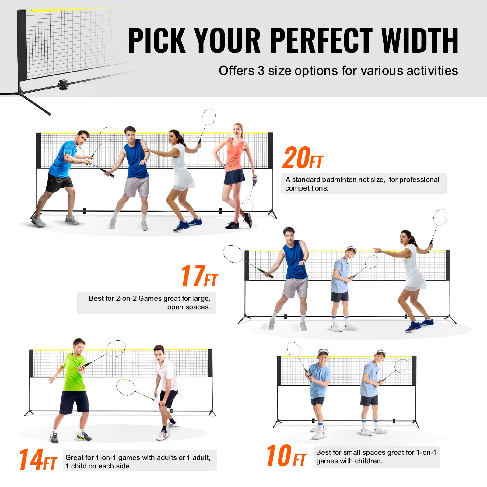 KFFKFF Multi-Sport Net Set, Adjustable Height for Badminton, 17ft Width, Foldable and Portable Design with Poles, Base, and Travel Bag, Ideal for Family Fun