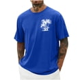 thumbnail image 3 of Fengqque Men's Crewneck T-Shirt Short Sleeve Tees Coconut Tree Printed Loose Summer Basic Tops Blue-B L(L), 3 of 5