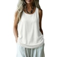 thumbnail image 2 of Womens Linen Cotton Flowy Tank Tops Oversized Sleeveless Gauze Shirts Button Down Summer Loose Lightweight Casual Cami(White,L), 2 of 5