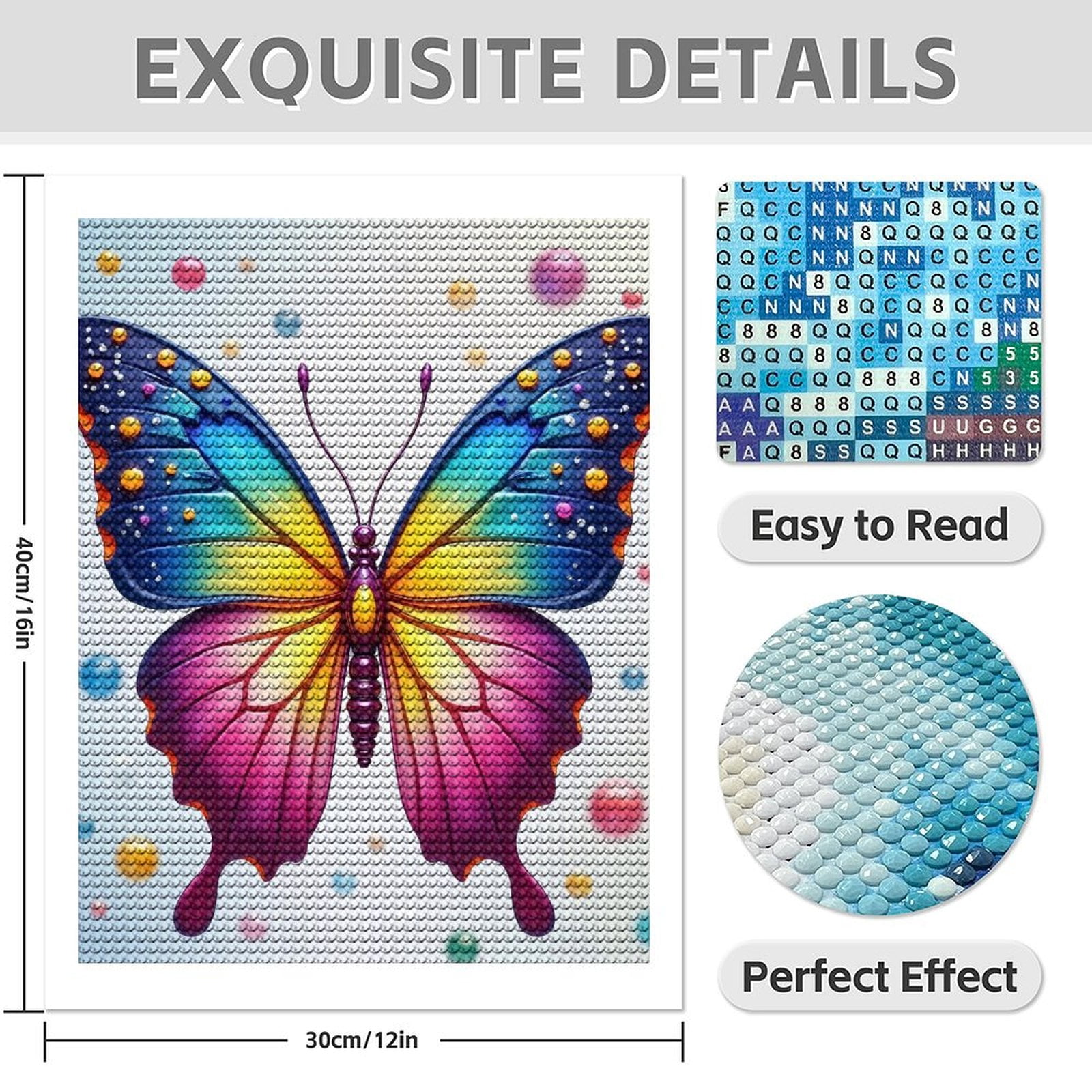 Diamond Art Kit for Adults, Colorful Butterfly Print No.1054 Diamond Painting for Adults Beginners, 5D DIY Diamond Art Painting Kits, Colorful Diamond Painting Craft for Home Decor 12x16