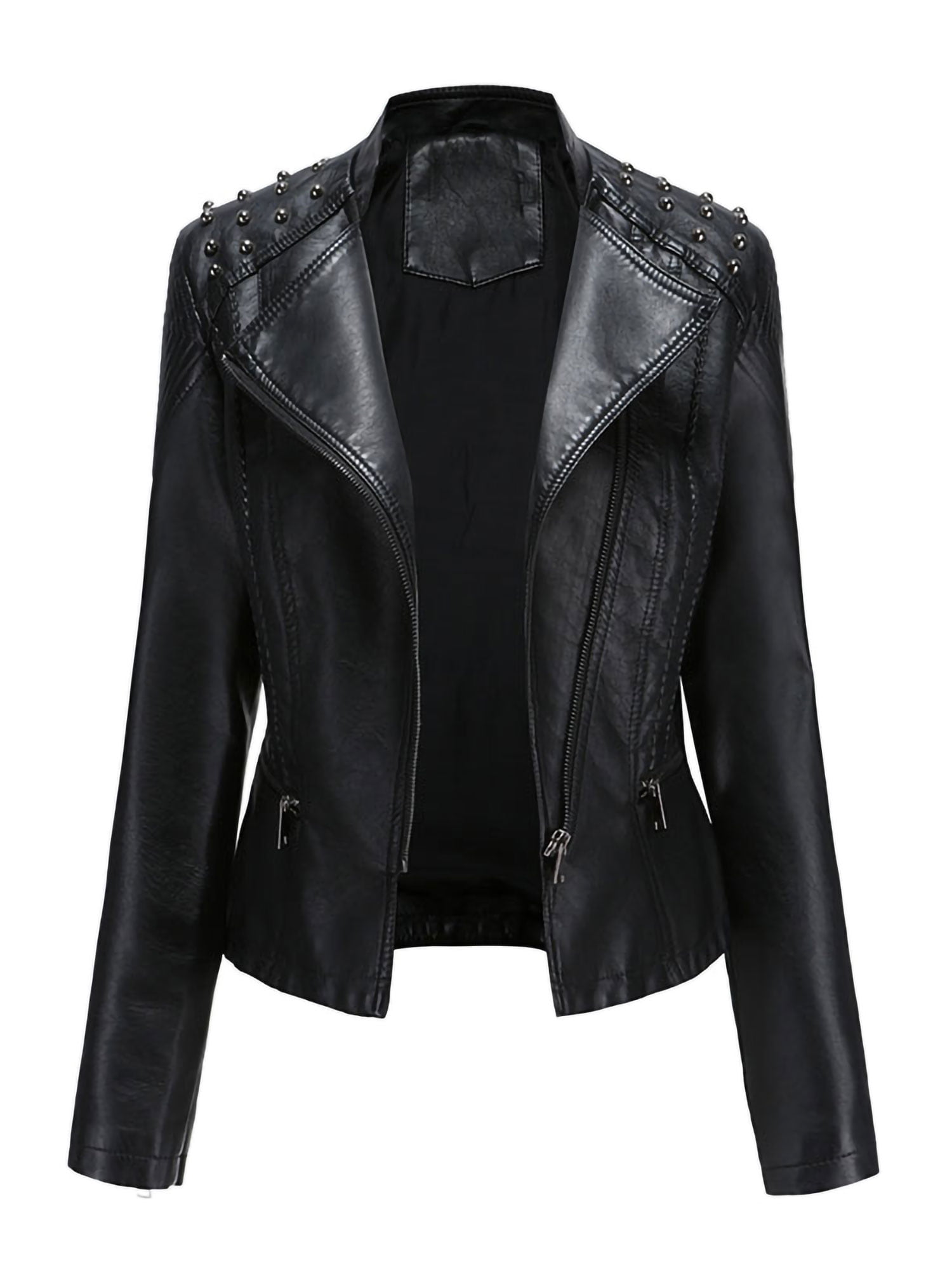 NEW Ladies Women REAL Leather BIKER Motorbike Short Slim Fitted Jacket 