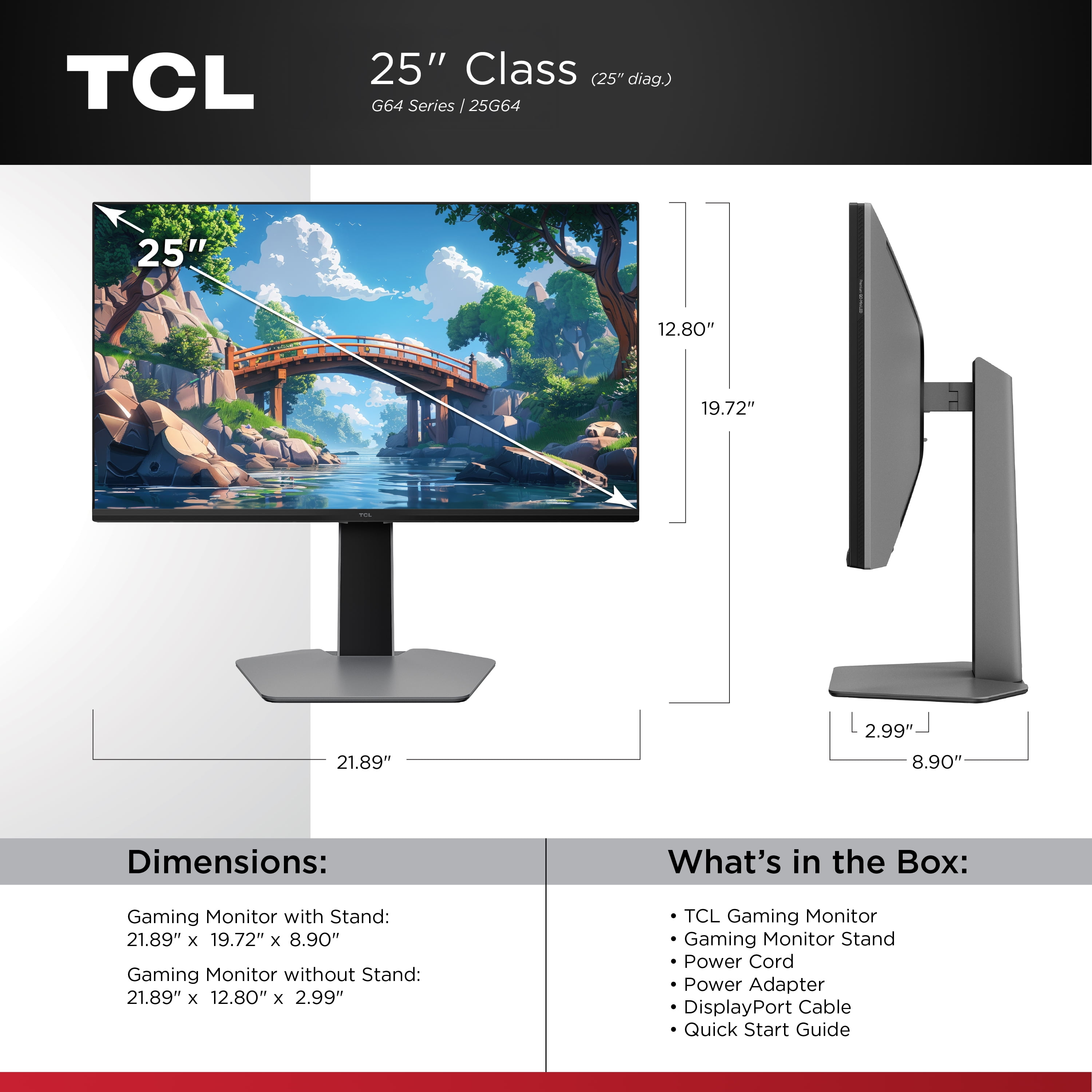 TCL 25” G64 Series FHD HDR QD-Mini LED Gaming Monitor, 300Hz