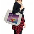 thumbnail image 2 of Outer Space Shopping Bag, Welcoming Words Print with Retro Style Mascot Vessel Traveling in Milky Way, Eco-Friendly Reusable Bag for Groceries Beach and More, 15.5" X 14.5", Cream, by Ambesonne, 2 of 2