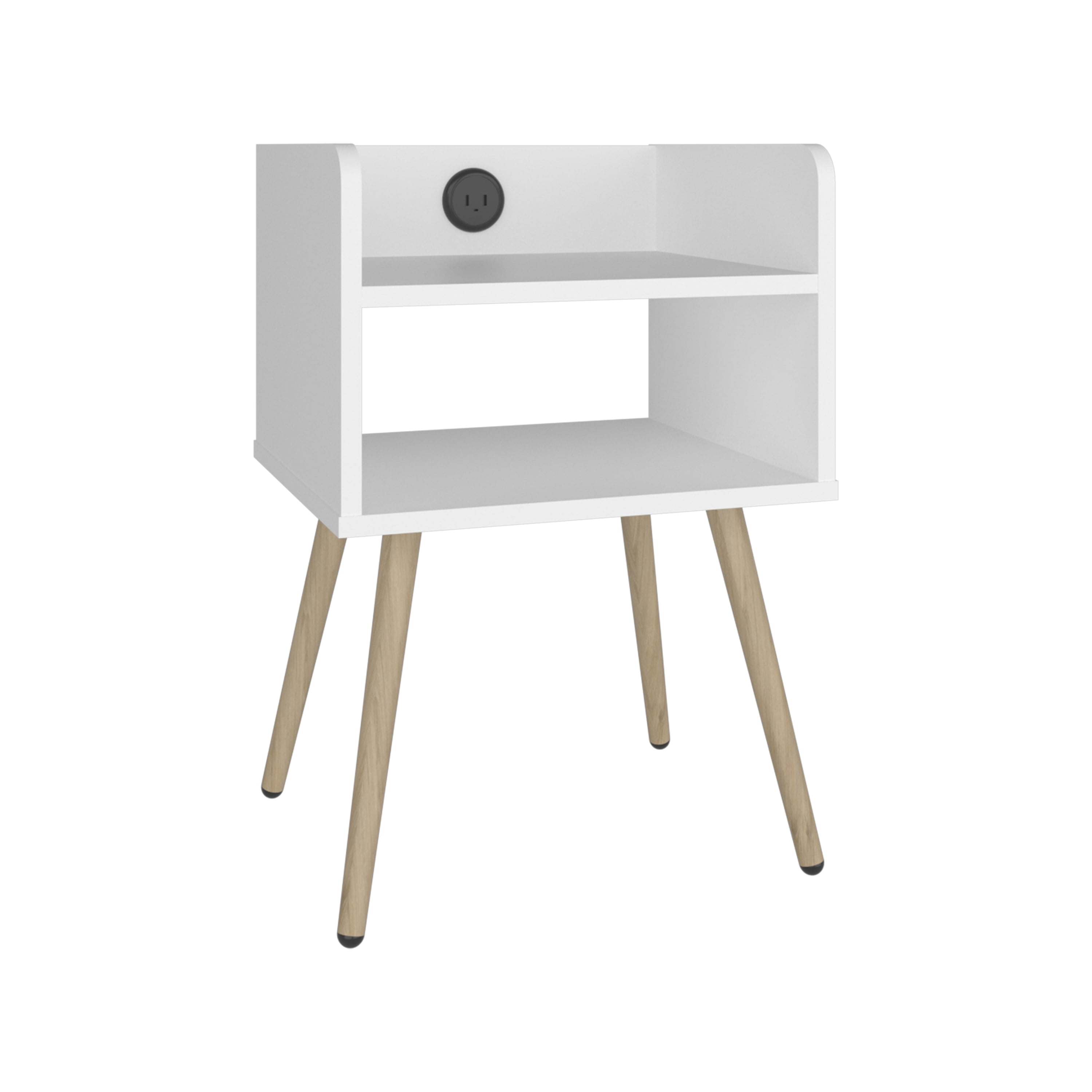 Nightstand with USB Port, 2 Shelves - White
