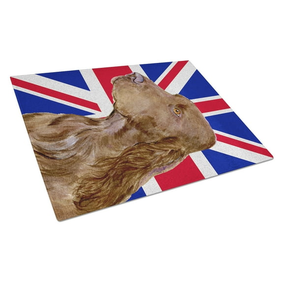 Caroline's Treasures Field Spaniel with English Union Jack British Flag Glass Cutting Board Large Size