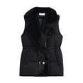 thumbnail image 2 of Fanxing Cropped Puffer Vest Women Thicken Lapel Quilted Sleeveless Jackets Fall Winter Drawstring Button Zip Up Coat Black XL, 2 of 3