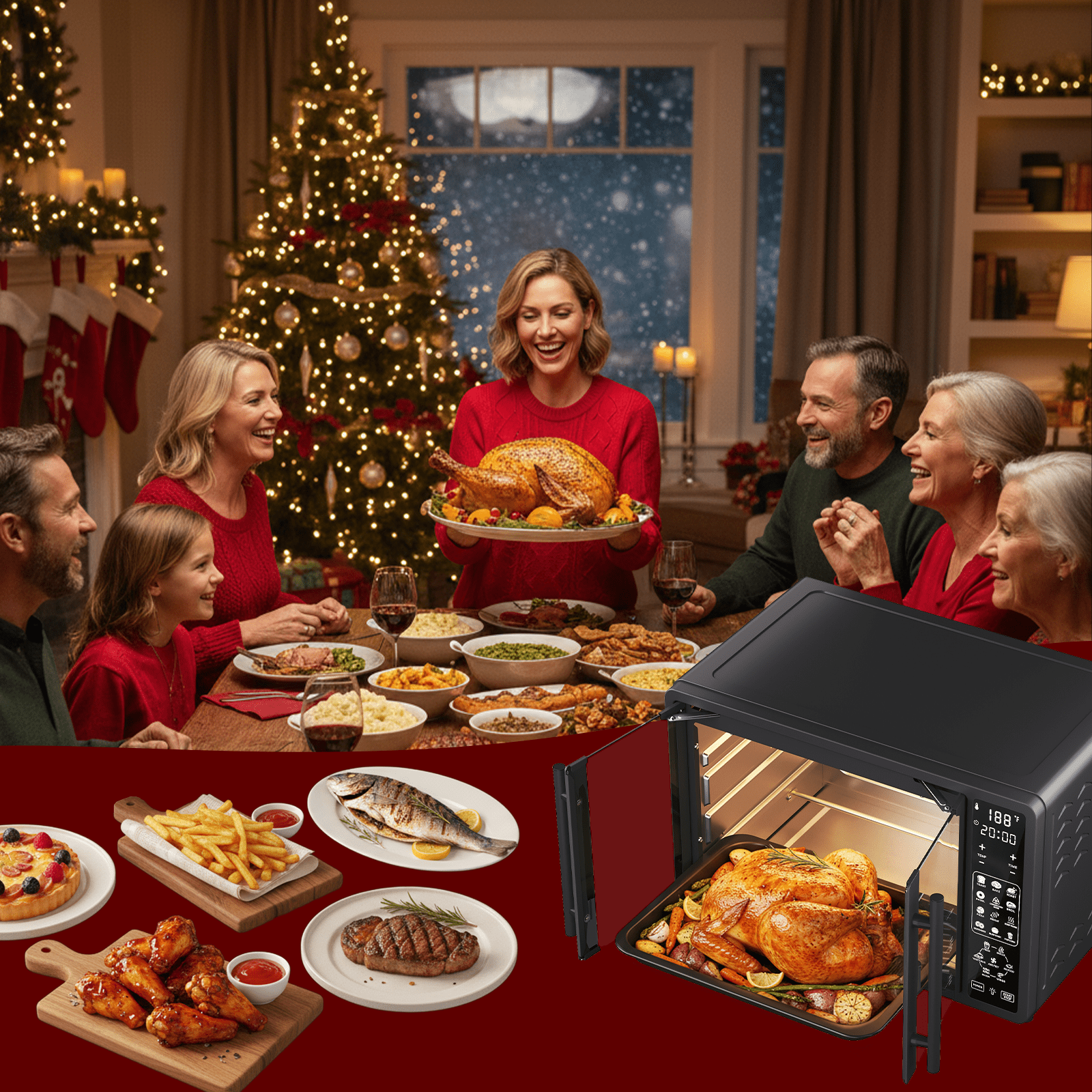 25 QT French Door Air Fryer Toaster Oven Combo, Bake, Broil, Roast, 19 Cooking Functions and Digital Controls, NTC Precise Temp Control, 1700W Heating
