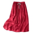 thumbnail image 4 of Amkhujs Long Skirts for Women Soft Loose Elastic Waist Linen Skirt with Drawstring Trendy Elegant Flowy Skirt for Casual Wear,Red,S, 4 of 5