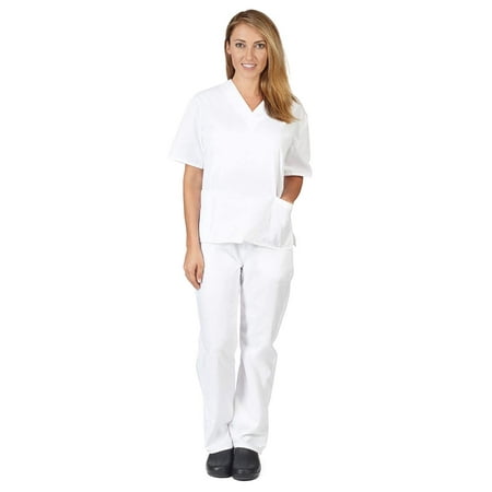 

ACTIVE UNIFORMS Women Scrub Set Medical Scrub Top and Pants (White Small)