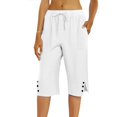 thumbnail image 4 of HKYNLAG Bermuda Shorts for Women Linen Shorts Knee Length Elastic Waist Long Shorts Casual Summer Shorts Petite Capri Pants Dressy Summer Beach Shorts with Pockets White S, 4 of 7