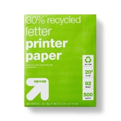Recycled Printer Paper Letter Size 20lb 500ct White - : 30% Recycled, 8.5x11 Inches, 92 Brightness, 500 Sheets