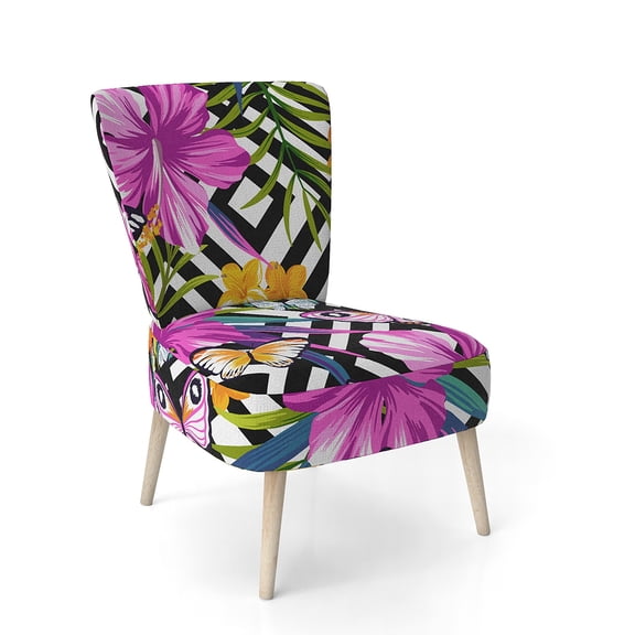 Designart "Tropical Foliage And Geometrics" Upholstered Mid-Century Accent Chair - Arm Chair