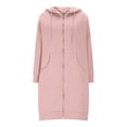 thumbnail image 4 of Women Long Zip Up Hooded Tunic Jacket, Oversized Double Fleece Long Sleeve Pocketed Hoodie for Fall Winter Casual Daily (RD2/L), 4 of 4