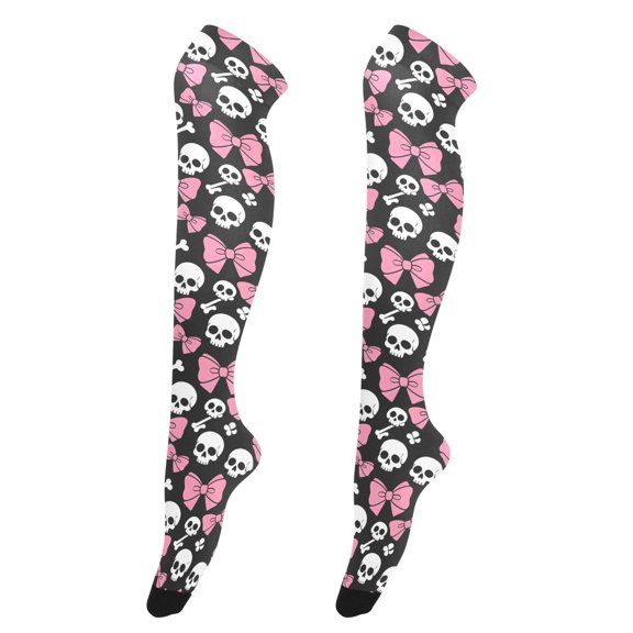 Skull Bow High Thigh Socks Over Knee Thin Tights Long Stocking for Women Leg Warmer
