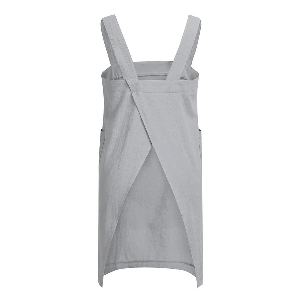 Nevera Womens Cotton Linen Pinafore Square Cross Apron Garden Work Pinafore Dress with Pocket