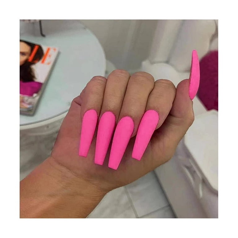 Press on Nails Long Color Gel Fake Nail, Solid Color Manicure Set Including  Jelly Glue, Nail File, Cuticle Stick, 24 Pcs. (millennium pink \u2013  frosted) 