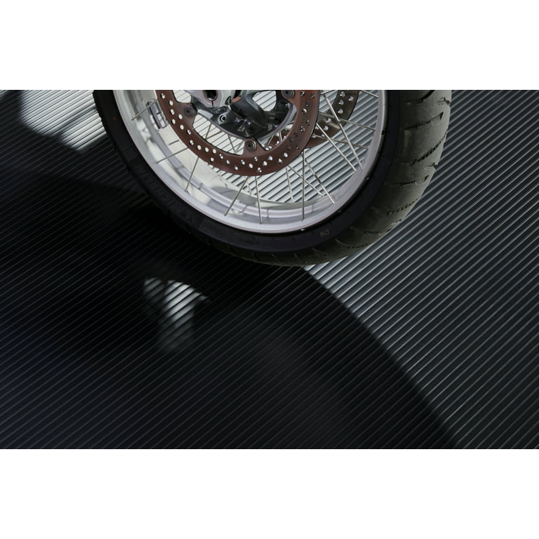 Motorcycle mat is available in Midnight Black and Slate Grey, 5' x