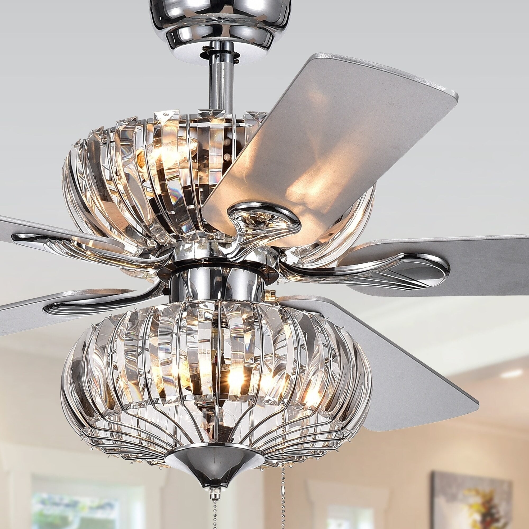 Kyana 6-light Crystal 5-blade 52-inch Chrome Ceiling Fan