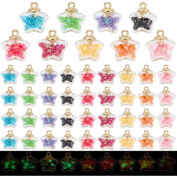 54 piezas de dijes de bolas de cristal de 9 colores, dijes de estrellas, colgantes de estrellas luminosas que brillan en la oscuridad.