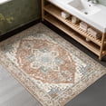 thumbnail image 4 of Toyoso 3x5 Vintage Persian Area Rug - Distressed Antique Rust Brown & Grey Silicone Carpet, 0.25" Low Pile Machine Washable Non-Slip Indoor Rug, Stain Resistant Pet Friendly Mat for Kitchen Office, 4 of 9
