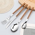 thumbnail image 2 of Stainless Steel Flatware Set for 4, Cutlery Utensils Set with Simulated Wooden Handle Include Knives Forks Spoons Service for 4, Mirror Polished and Dishwasher Safe (Silver), 2 of 10