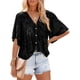 thumbnail image 2 of Sunloudy Blusa informal para mujer, cuello en V, manga acampanada, textura de flores, botones, camisa suelta con volantes para damas Sunloudy  S M L XL XXL, 2 of 6