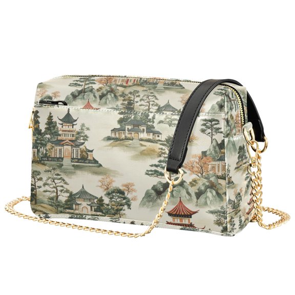 FORMRS Women Crossbody Purse with Chain Strap Vegan Leather Shoulder Handbag, Green Mountain Pattern