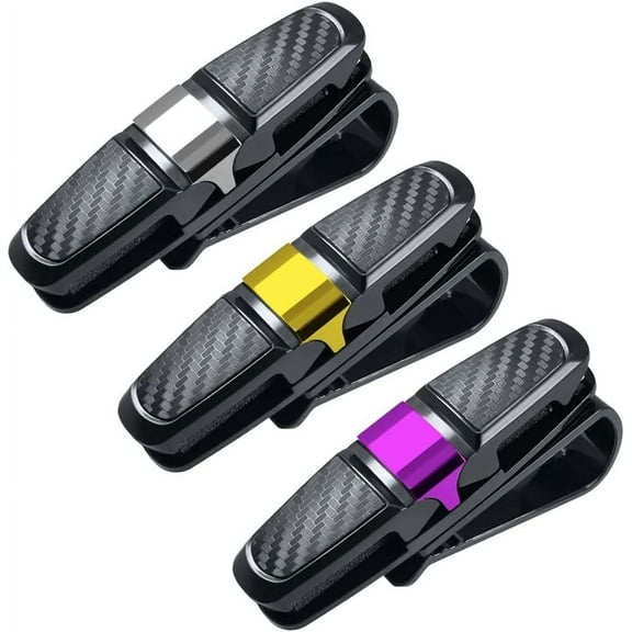 Car Visor Glasses Clips Sunglass Holder for Car, 3 pcs Sunglass Holders Car Glasses Holders Eyeglass Holder Sunglasses Frames with Ticket Card Clip - Black, Gold and Rose Red